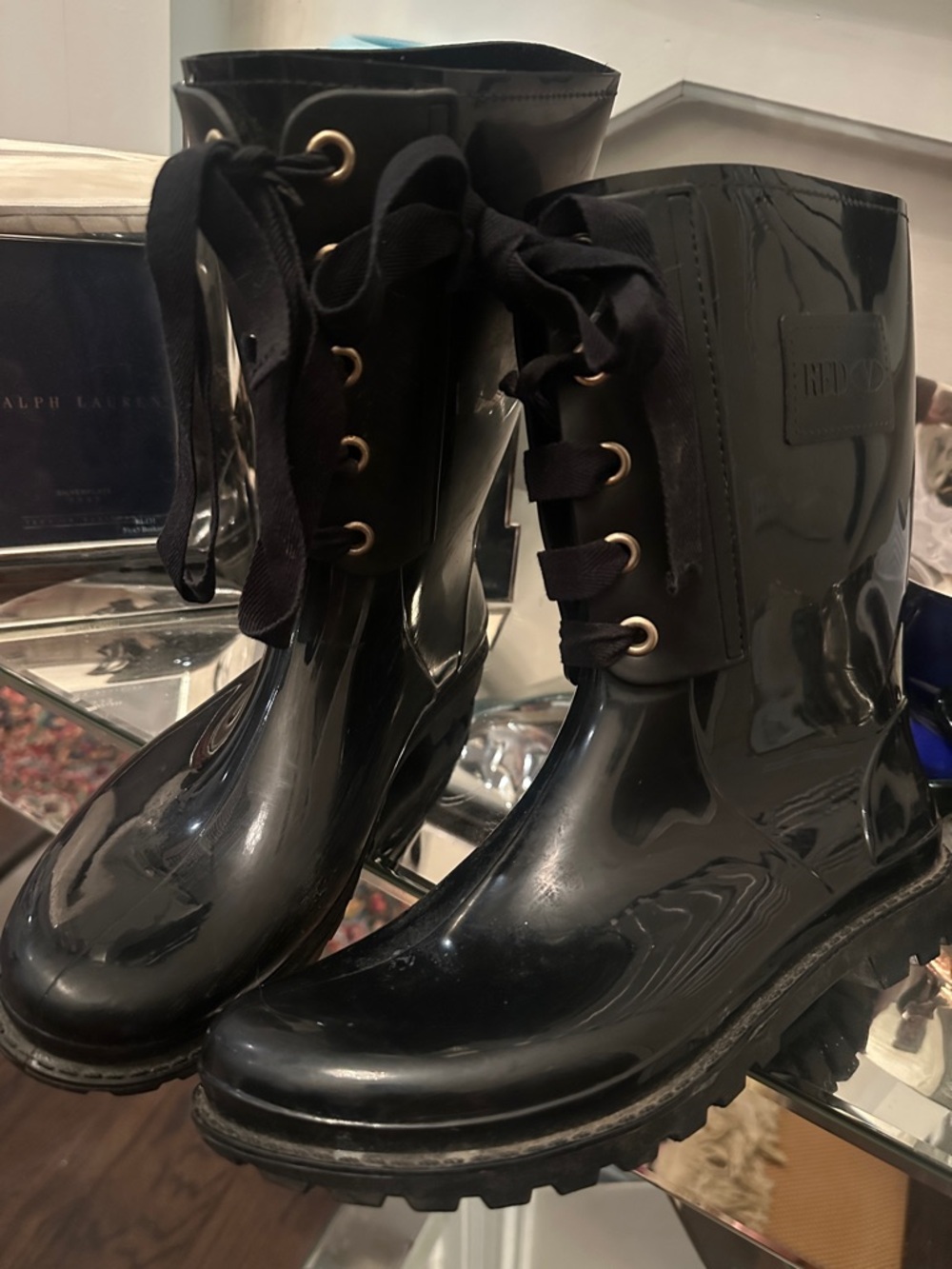 RED VALENTINO LACEUP RAIN BOOTS WELLIES